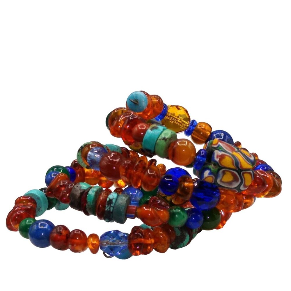 Memory Wire Wrap Gemstone Bracelet With Amber, Tu… - image 4